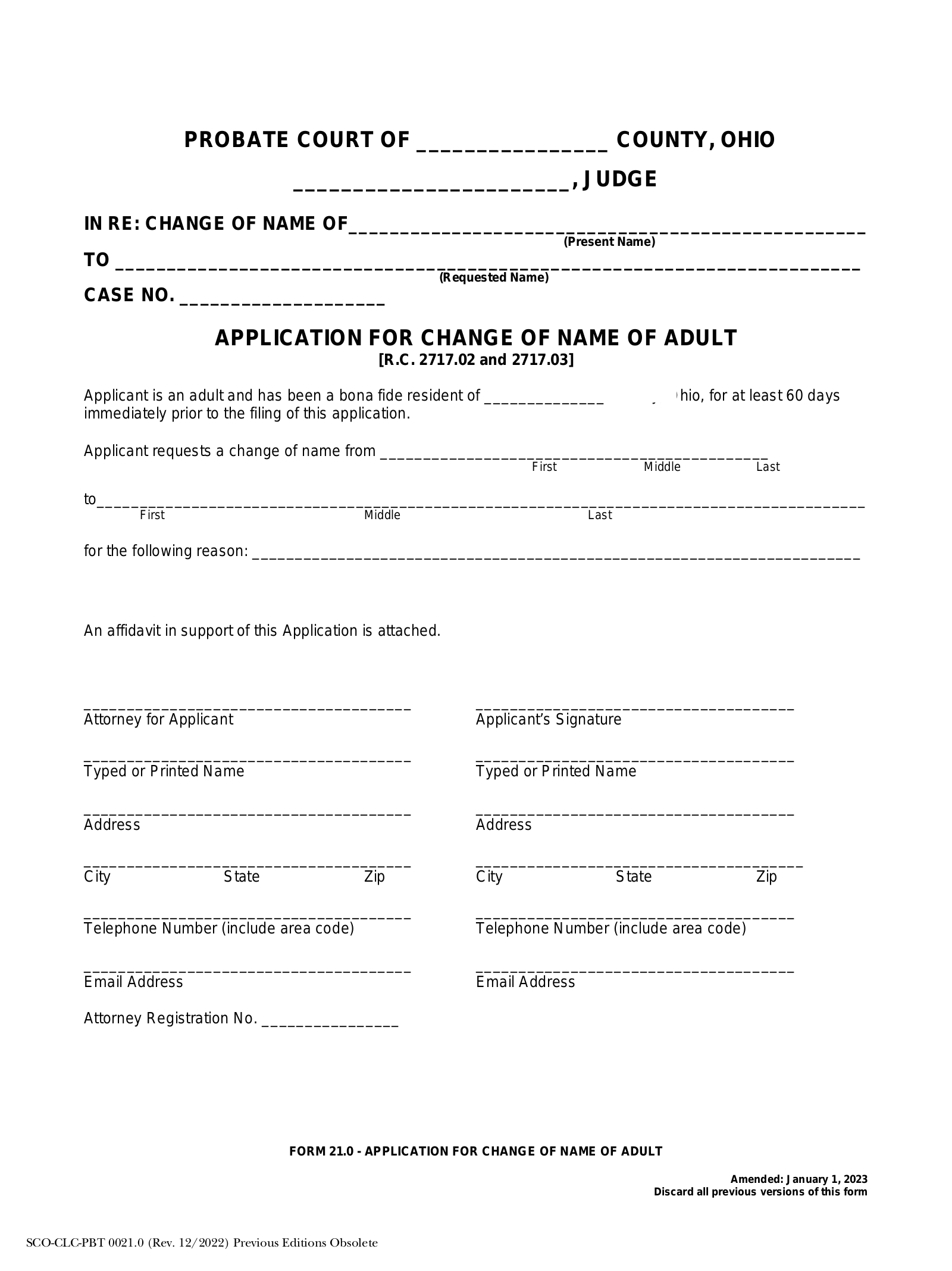 Ohio Name Change Forms | Petition SCO-CLC-PBT 0021.0