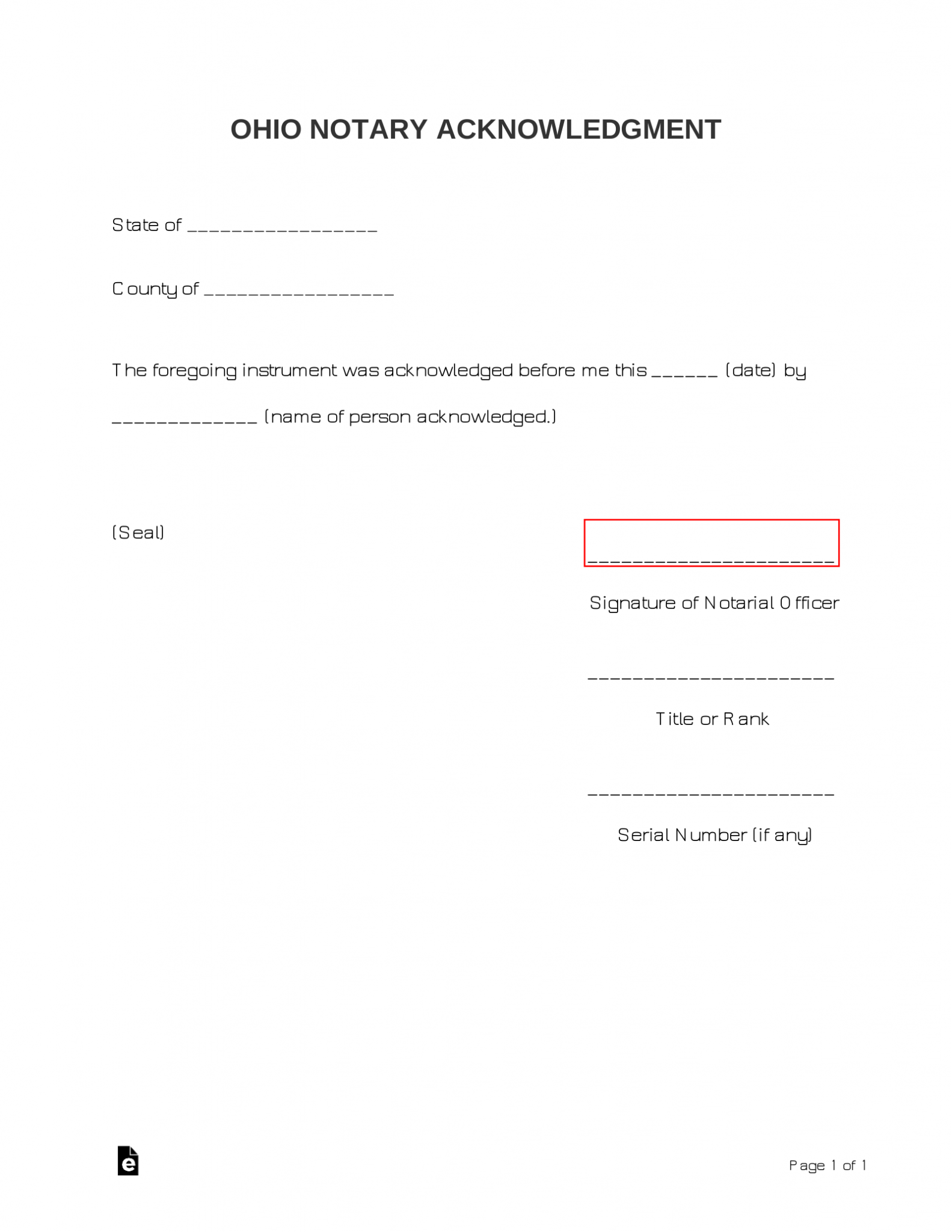 Free Ohio Notary Acknowledgment Form Pdf Word Eforms 5187