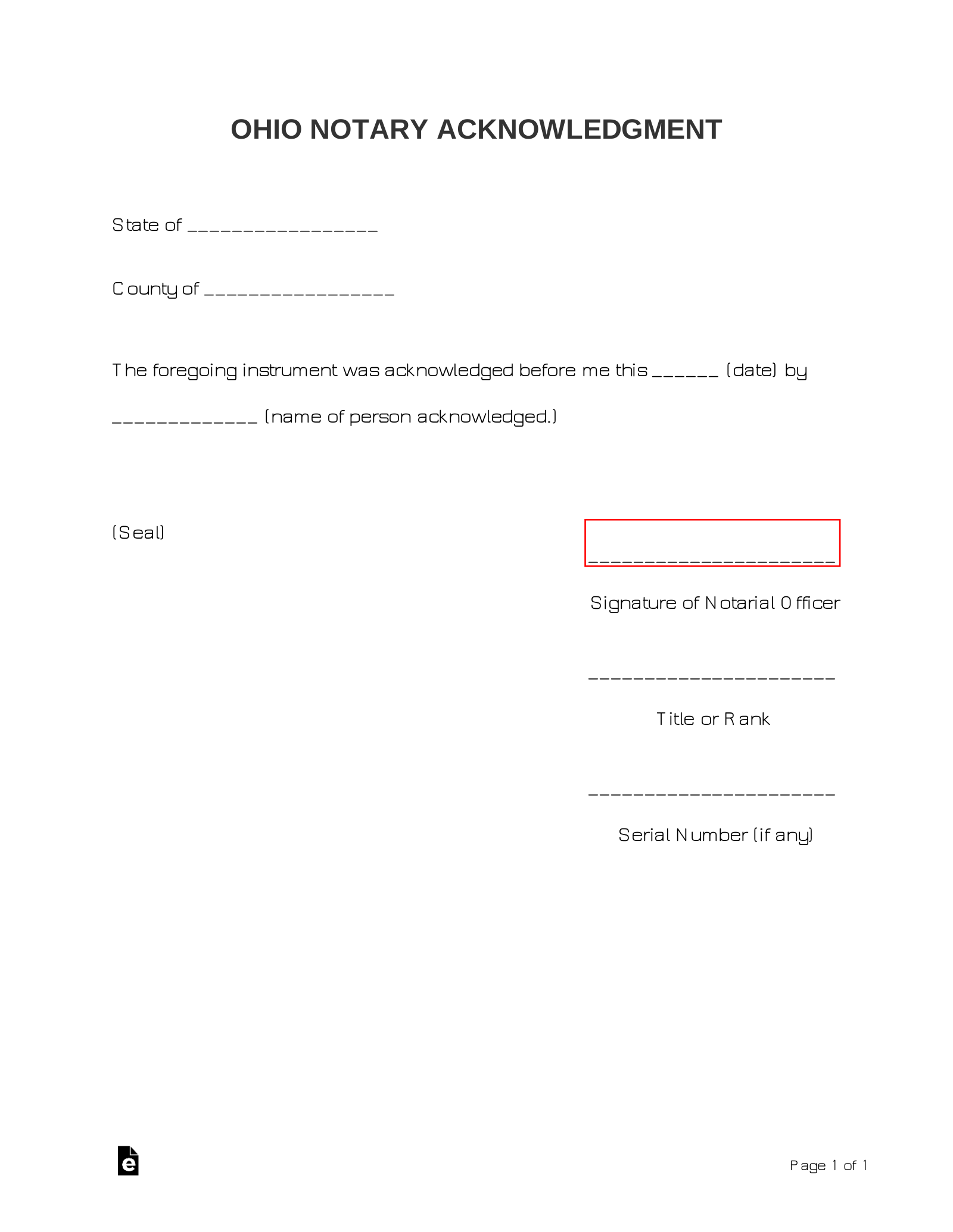Ohio Notary Acknowledgment Form