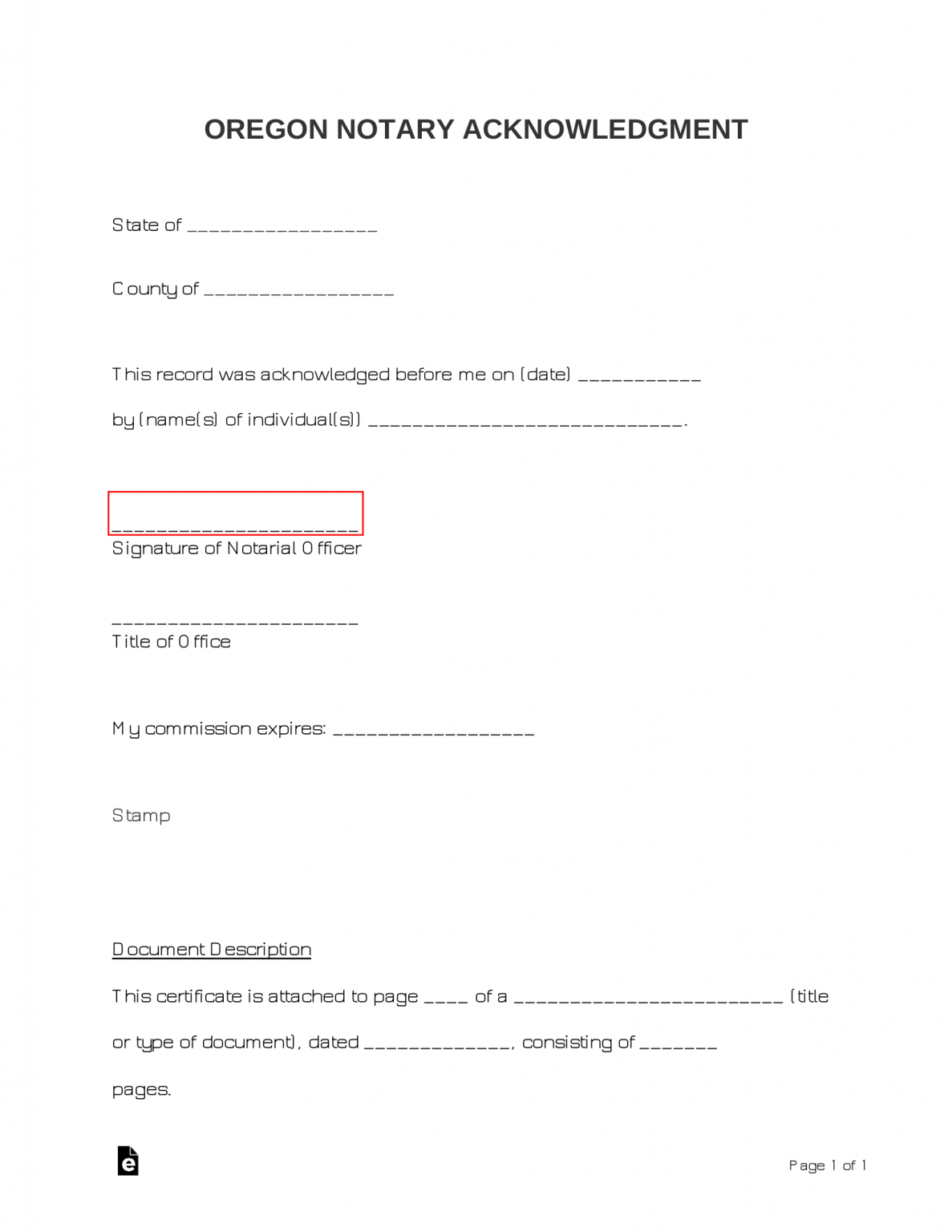 Free Oregon Notary Acknowledgment Form - PDF | Word – EForms