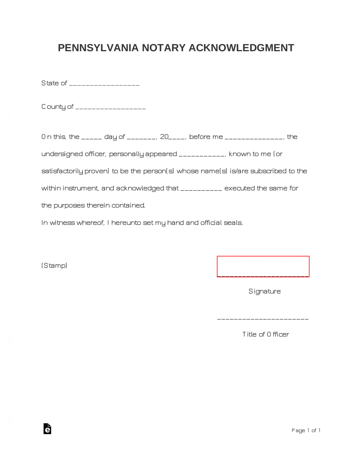 Free Pennsylvania Notary Acknowledgment Form PDF Word EForms