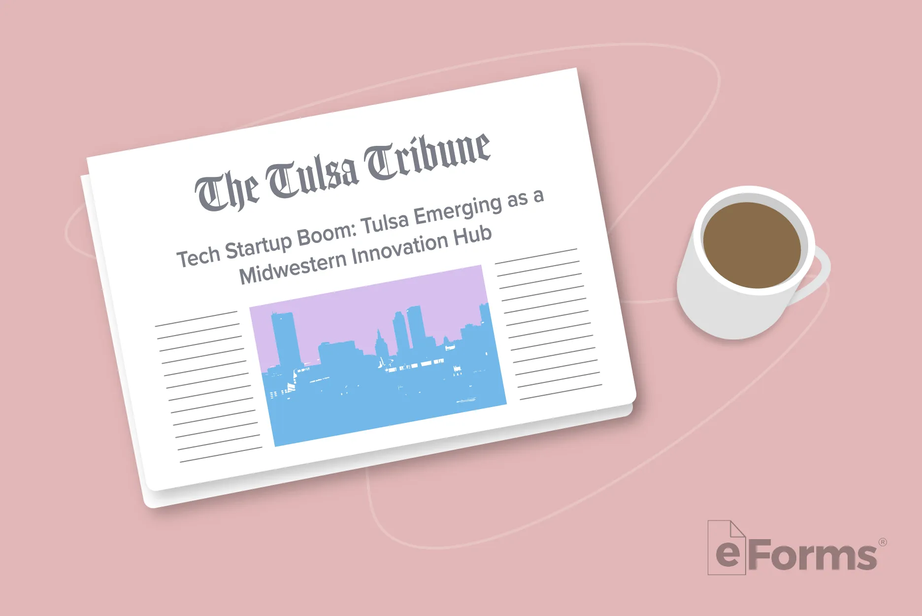 Oklahoma newspaper with a cup of coffee.