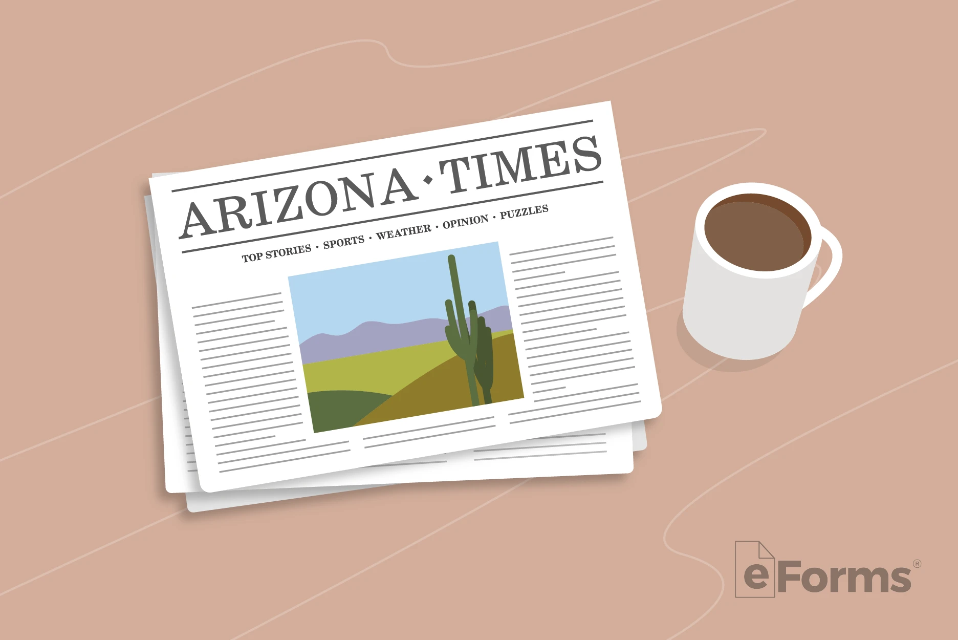 Arizona newspaper and cup of coffee.