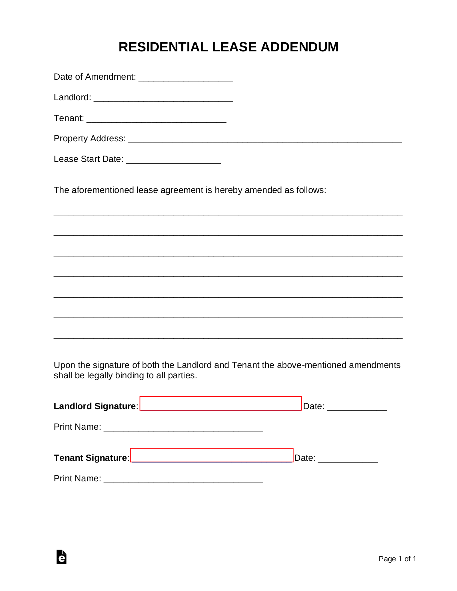 Free Residential Lease Addendum Template PDF Word eForms