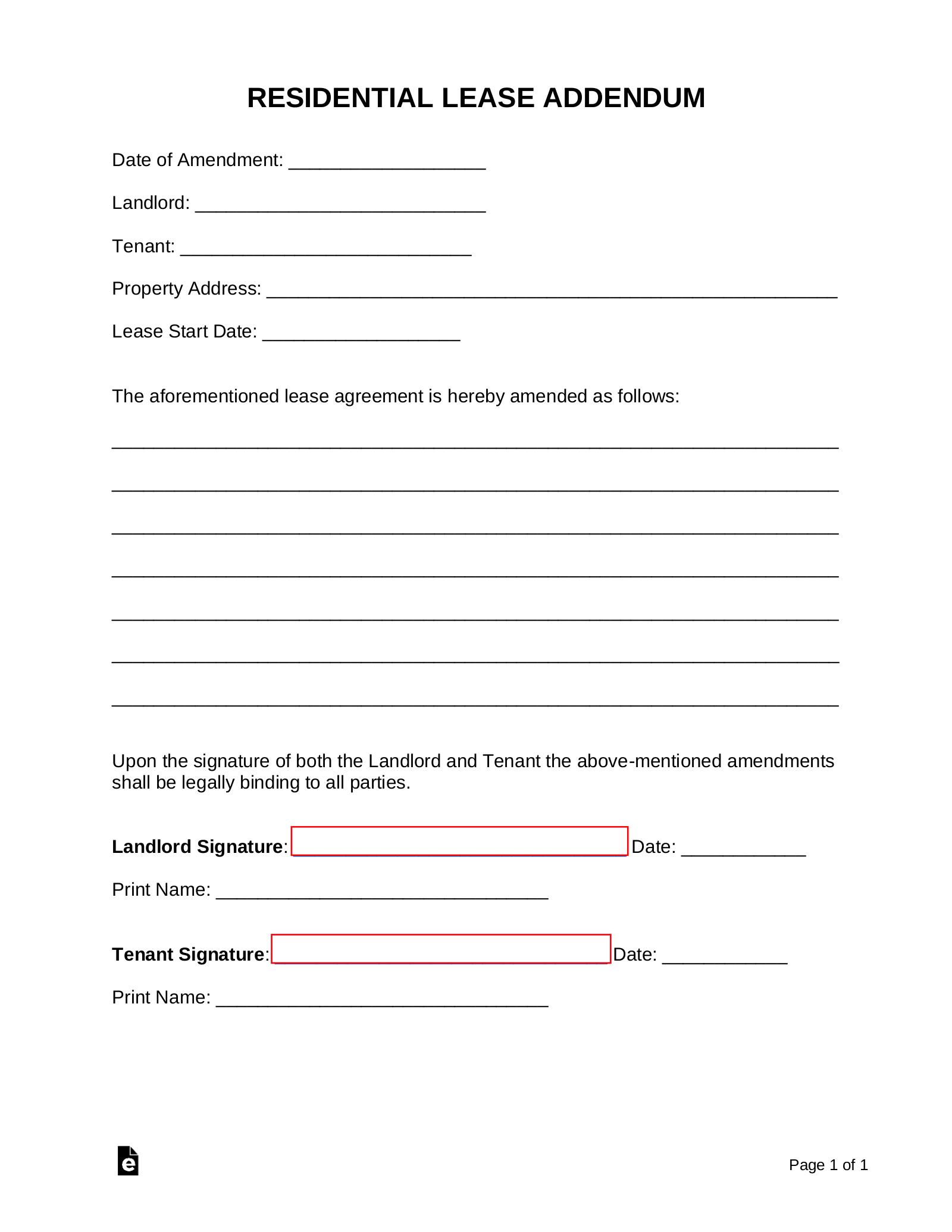 Tenancy Addendum Template HQ Printable Documents