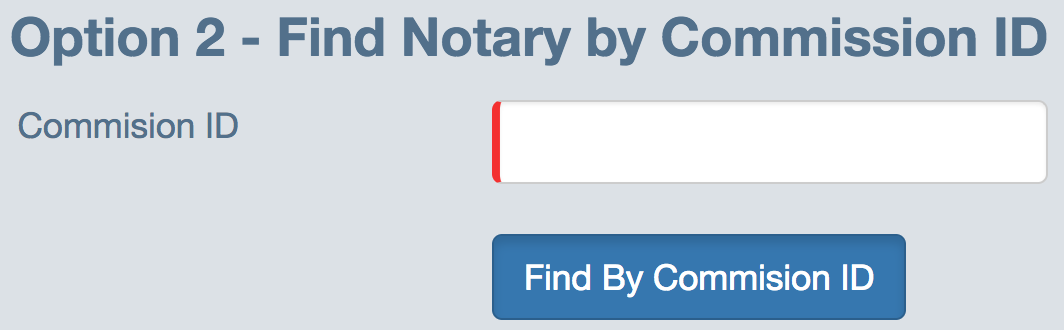 field for searching notary by commission ID