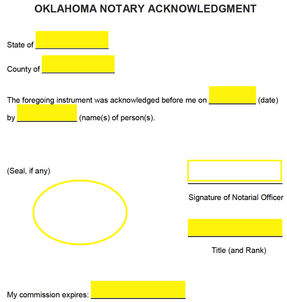 Free Oklahoma Notary Acknowledgment Form PDF Word eForms