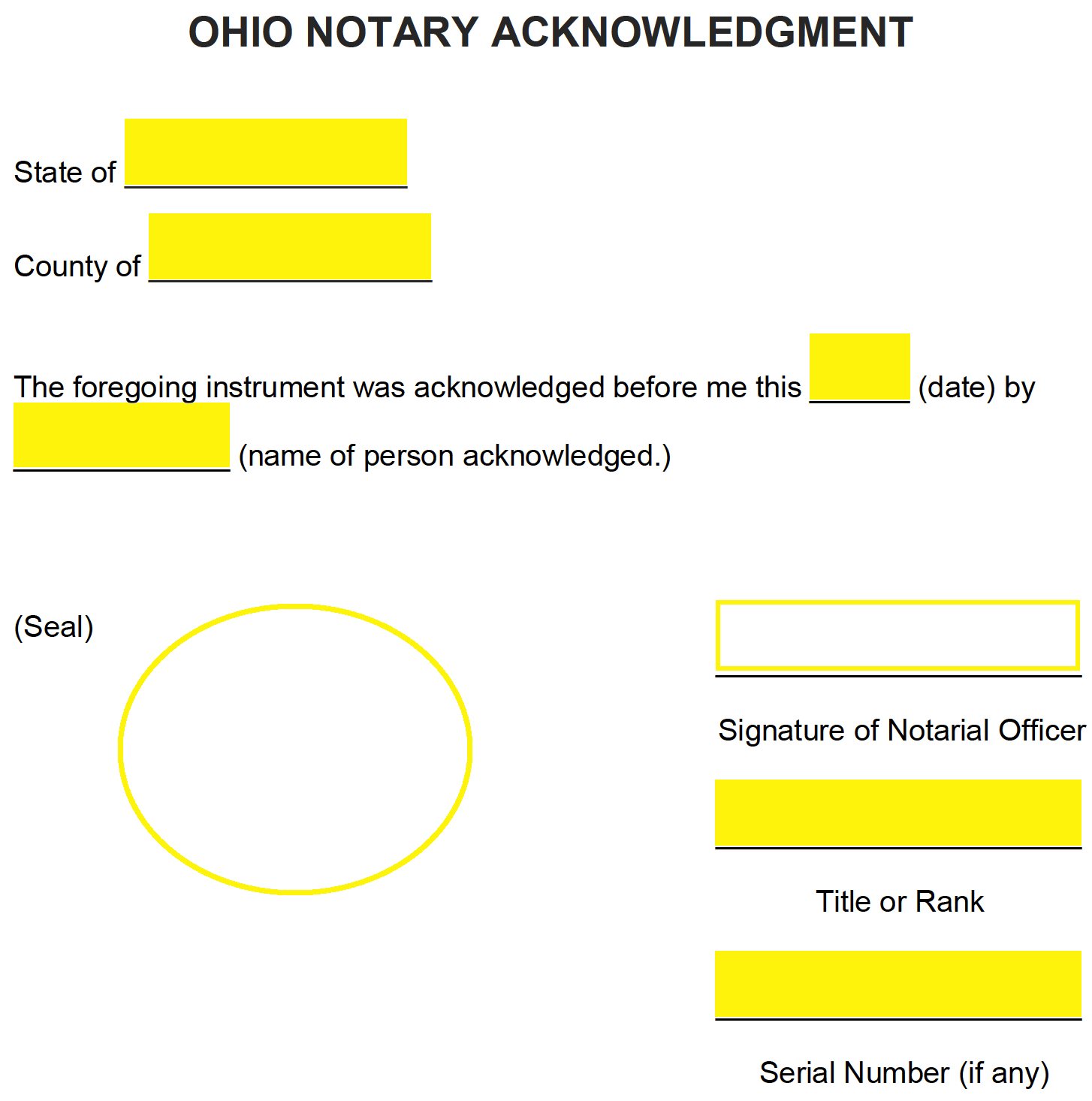 Free Ohio Notary Acknowledgment Form Pdf Word Eforms 8649