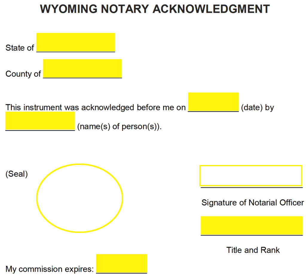 Free Wyoming Notary Acknowledgment Form PDF Word eForms