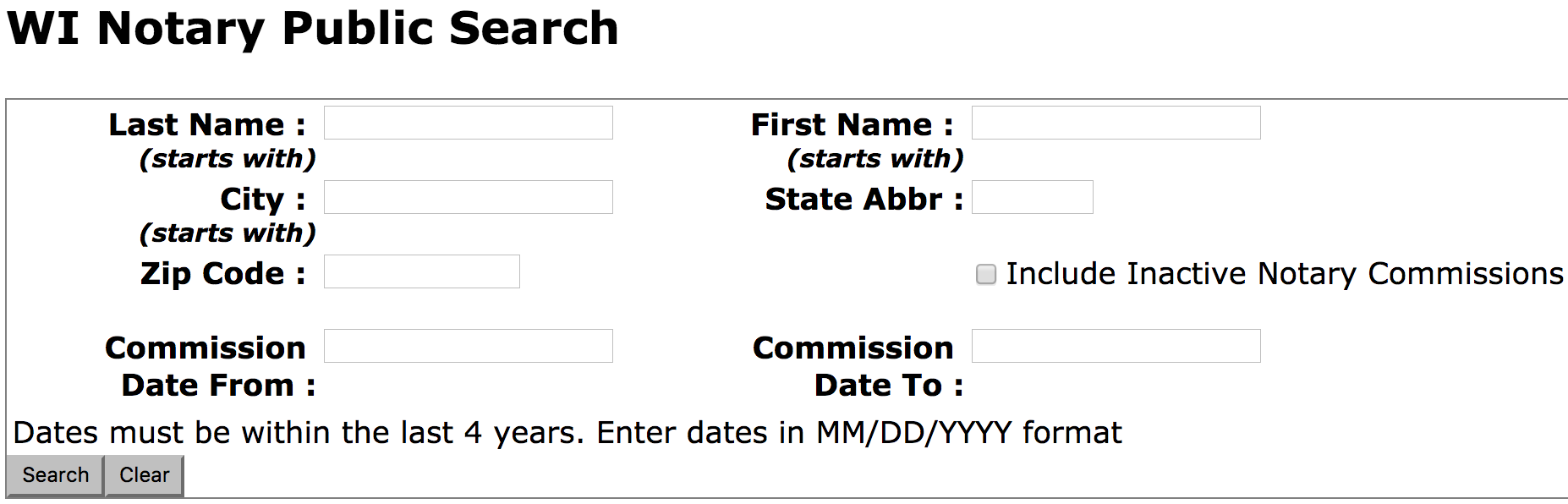 wisconsin notary public search fields