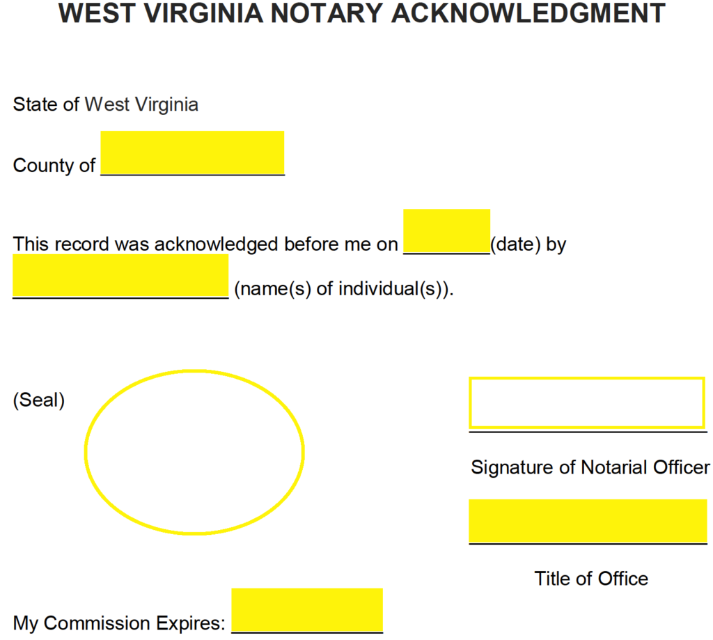 Free West Virginia Notary Acknowledgment Form PDF Word eForms