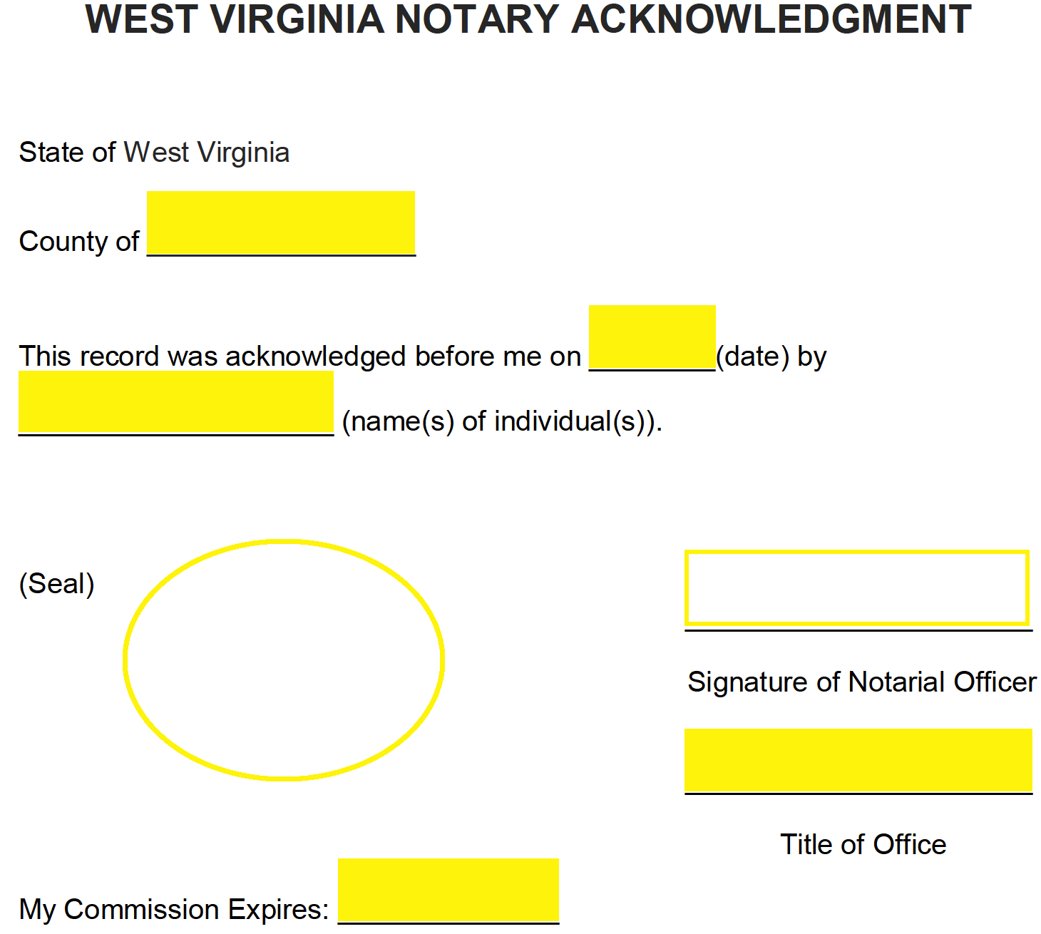 West Virginia Notary Public Stamp, Business Name