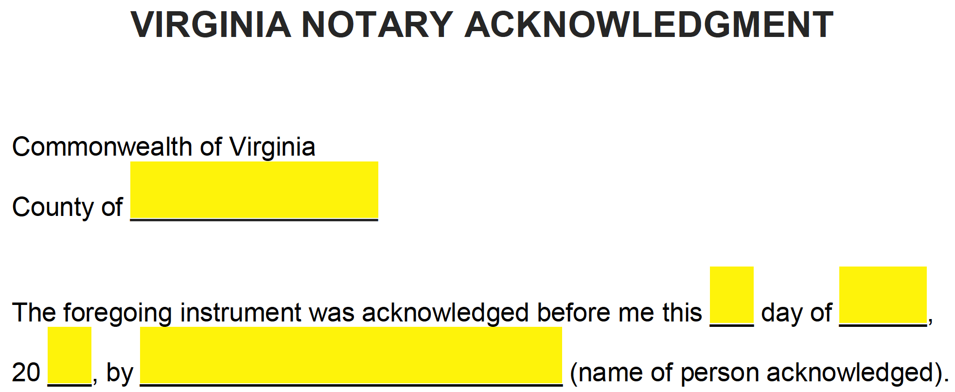 Virginia Notary Acknowledgement Form Fill Out And Sig 7206