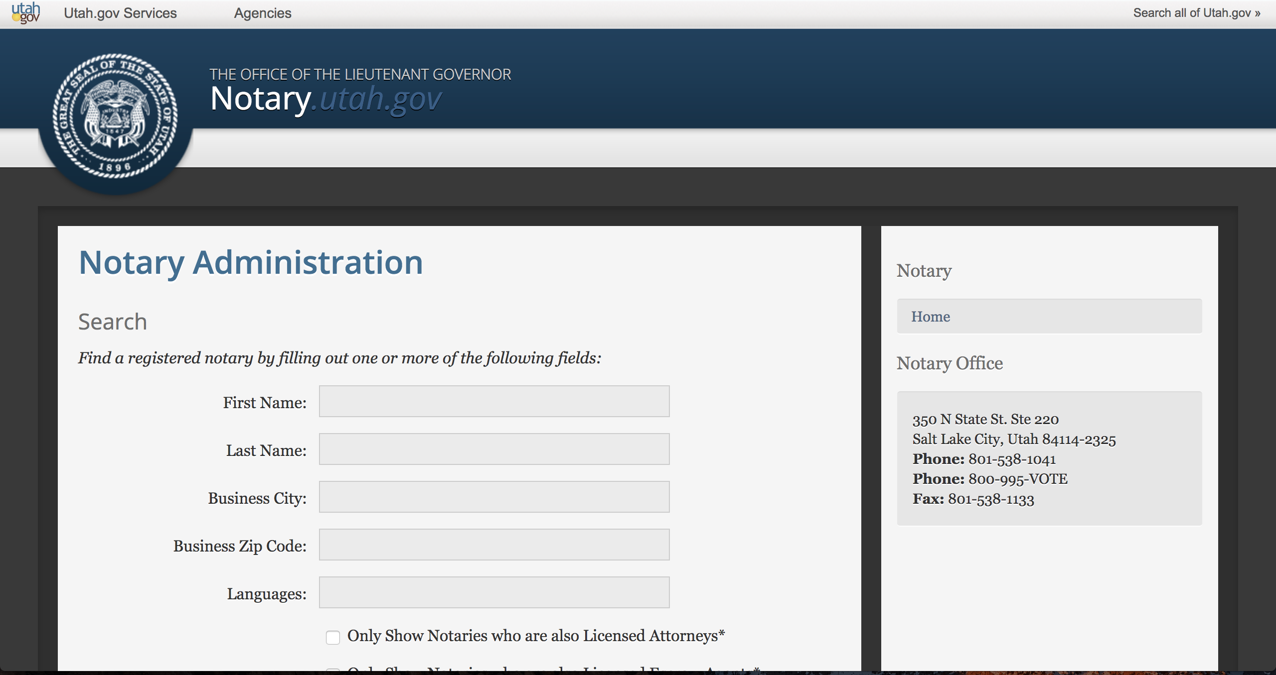 utah office of lieutenant governor notary search page