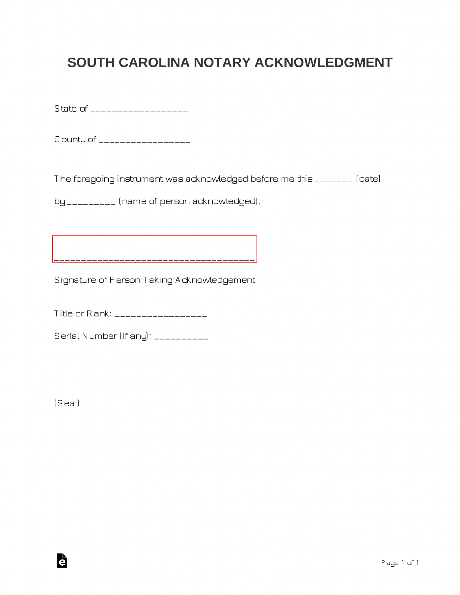 Free South Carolina Notary Acknowledgment Form PDF Word eForms