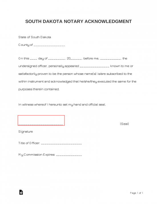 South Dakota Notary Acknowledgment Form