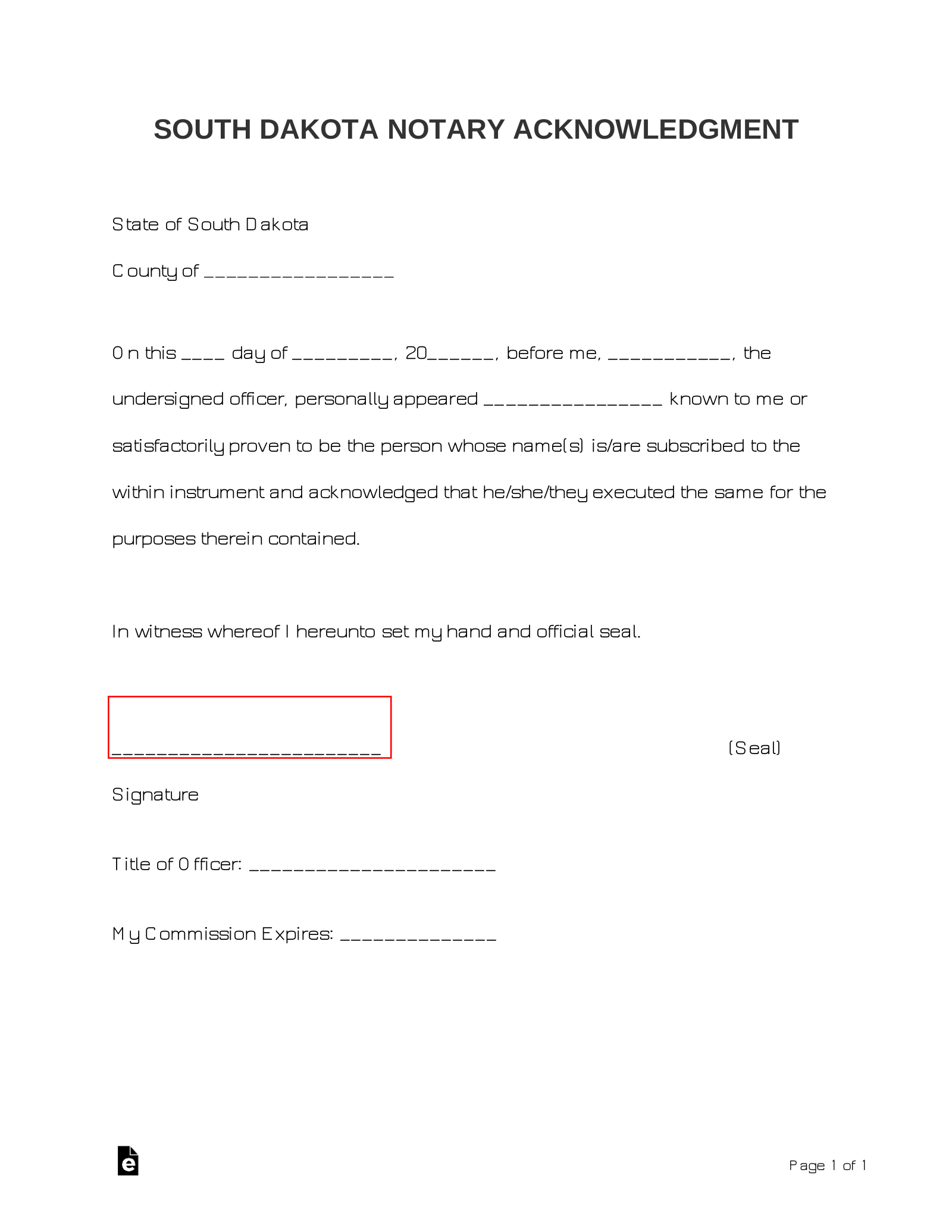 South Dakota Notary Acknowledgment Form