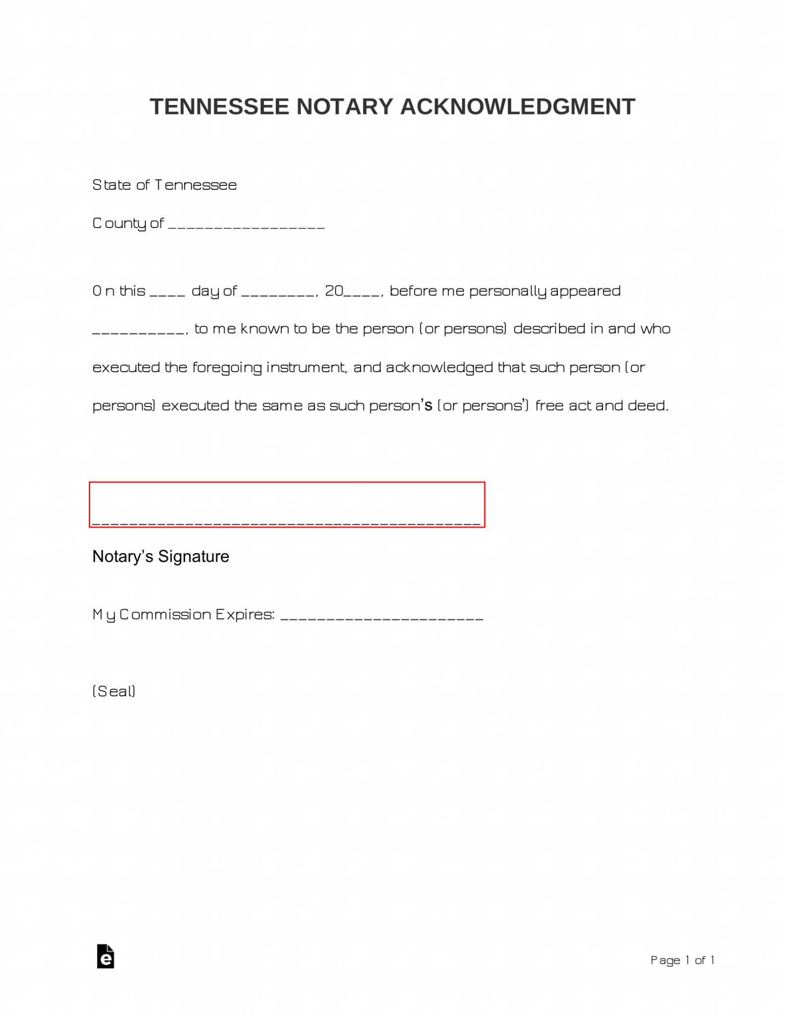 Free Tennessee Notary Acknowledgment Form PDF Word eForms