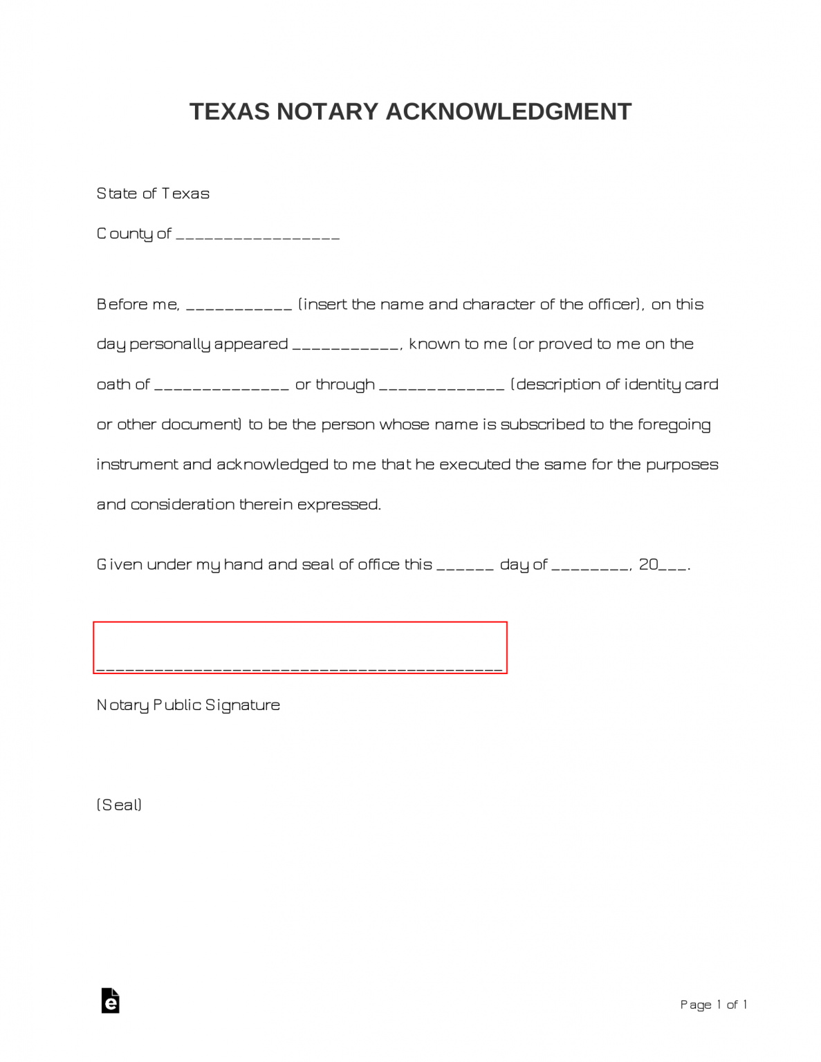 Free Texas Notary Acknowledgment Form - PDF | Word – eForms