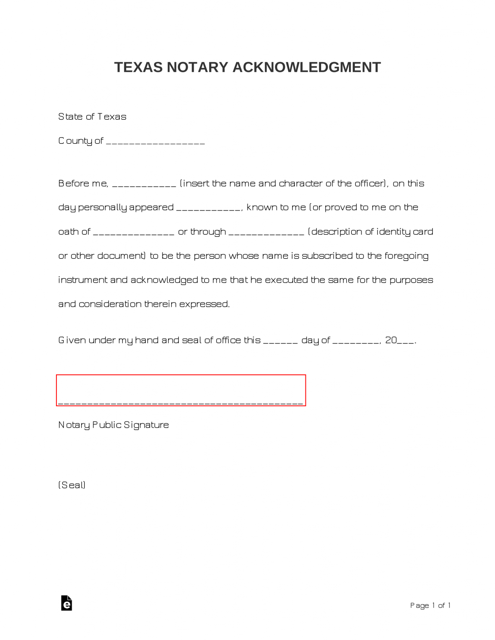 Free Texas Notary Acknowledgment Form PDF Word eForms