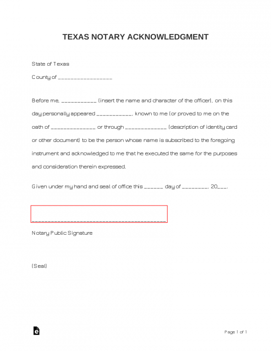 Texas Notary Acknowledgment Form