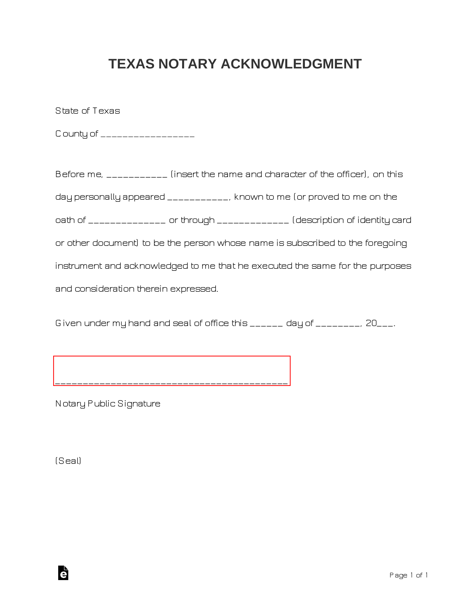 notary acknowledgement example