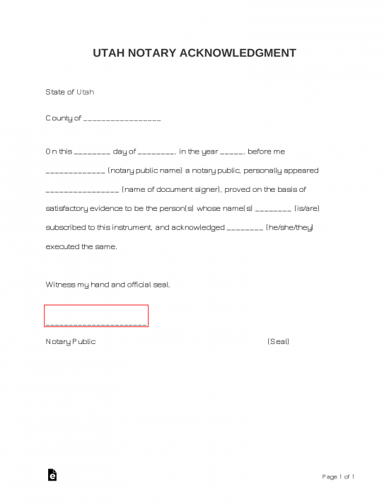 Utah Notary Acknowledgment Form