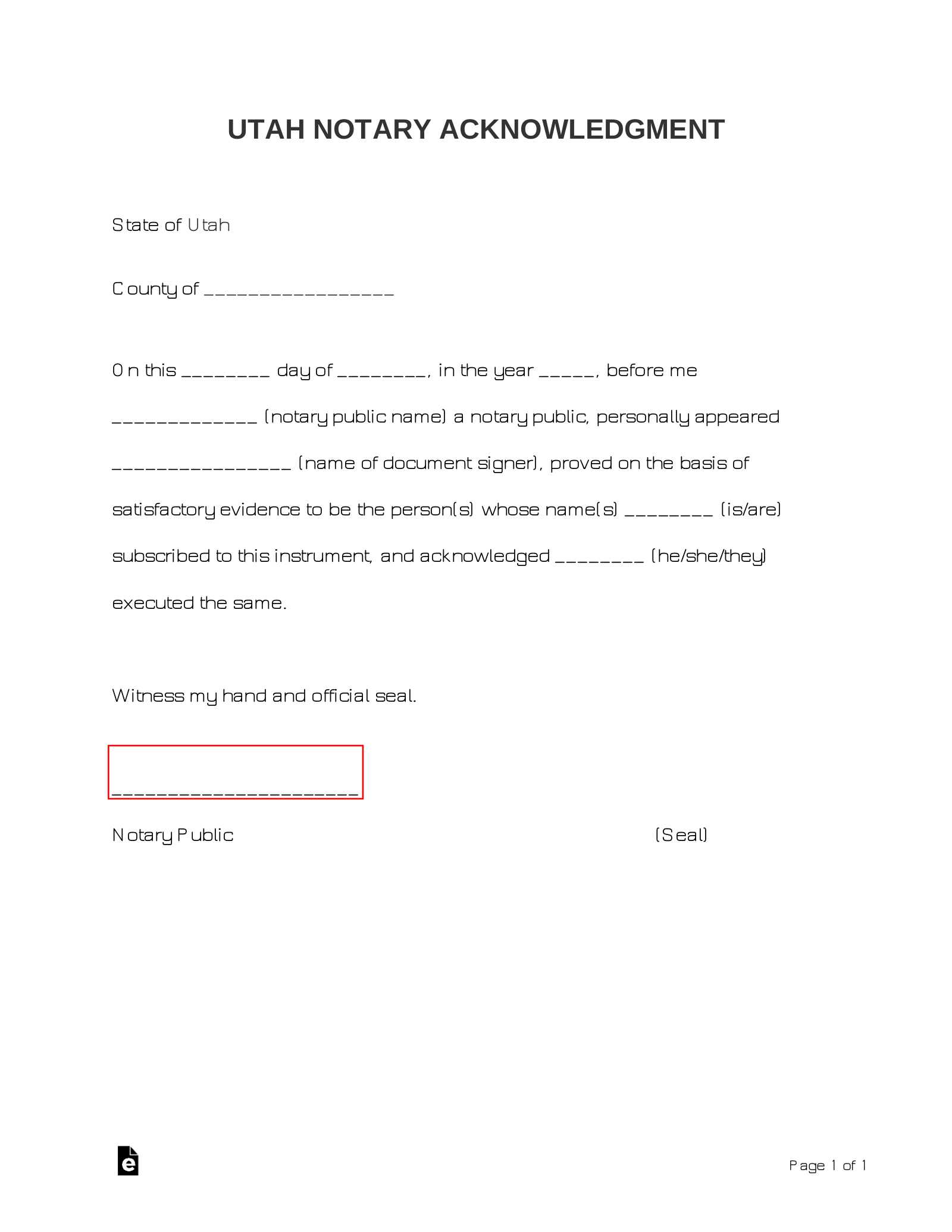Utah Notary Acknowledgment Form
