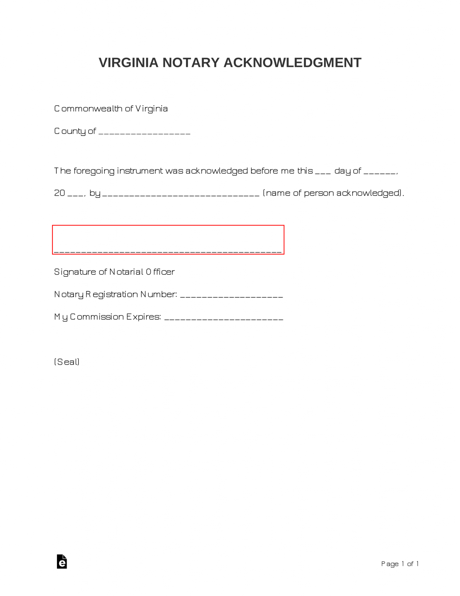 Free Virginia Notary Acknowledgment Form - PDF | Word – eForms