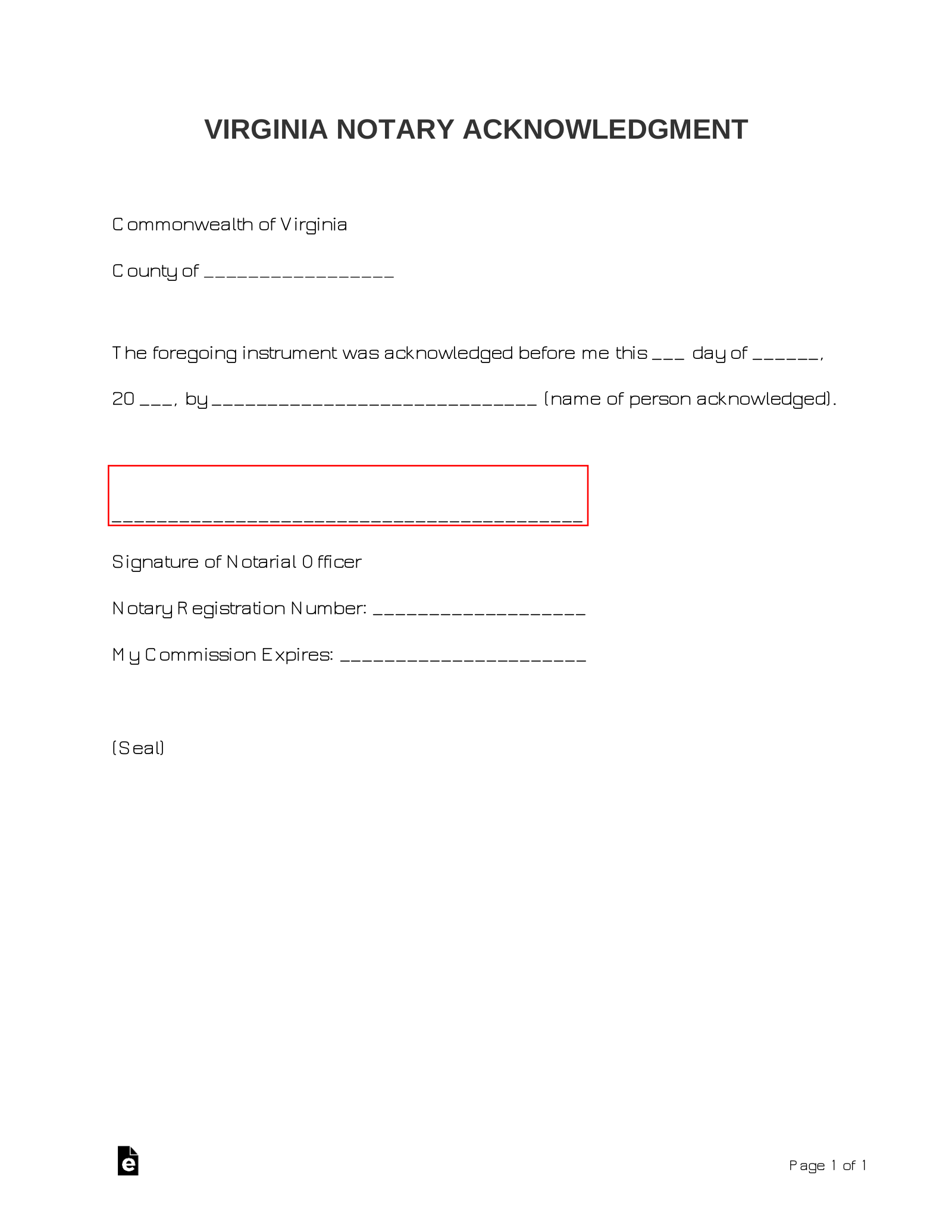 Free Virginia Notary Acknowledgment Form PDF Word EForms