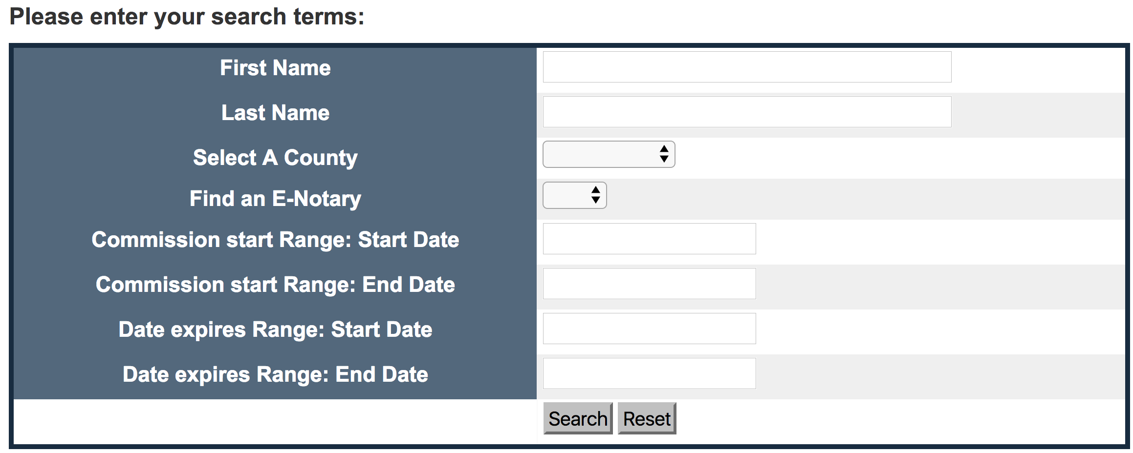 notary public search fields