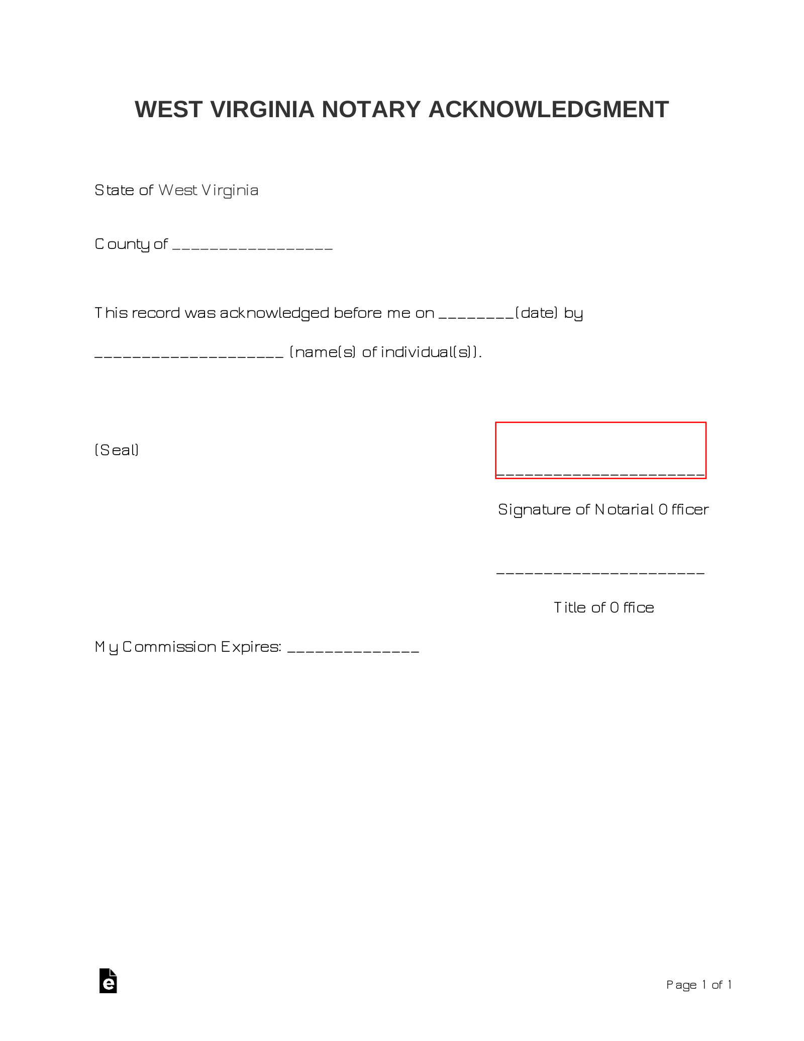 West Virginia Notary Acknowledgment Form