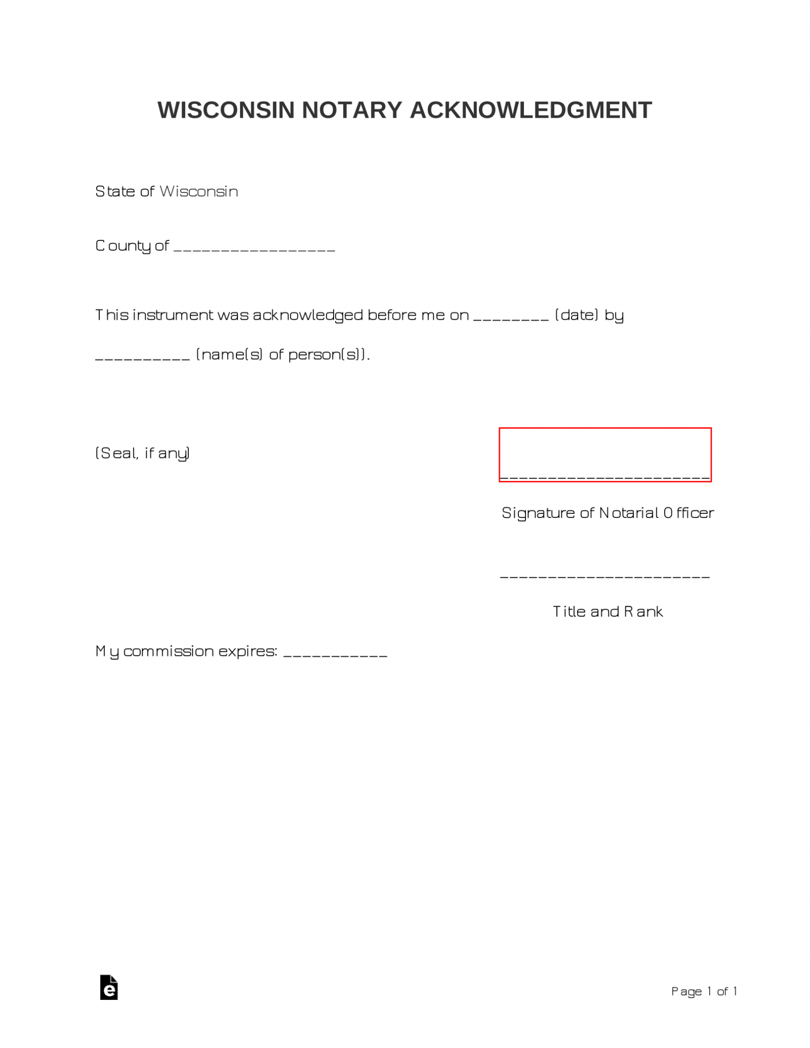 Free Wisconsin Notary Acknowledgment Form Pdf Word Eforms 0180