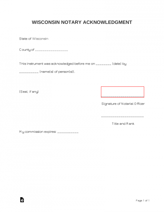 Wisconsin Notary Acknowledgment Form
