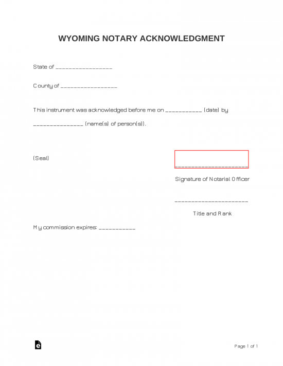 Wyoming Notary Acknowledgment Form