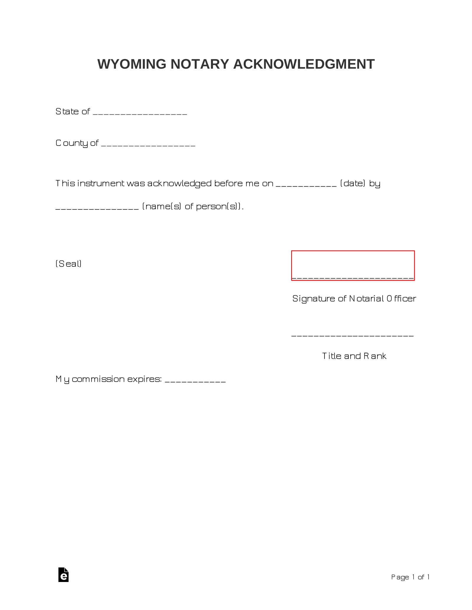 Wyoming Notary Acknowledgment Form