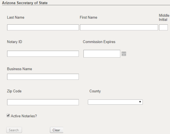 arizona secretary of state notary search fields