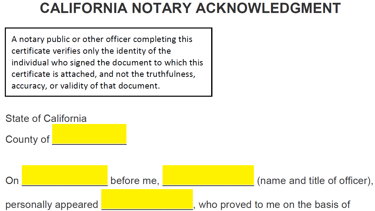 Free California Notary Acknowledgment Form PDF Word eForms