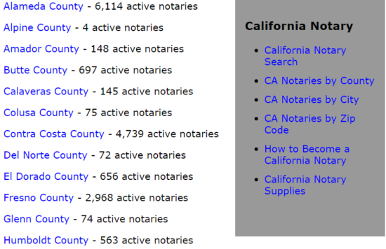 california notary search by county