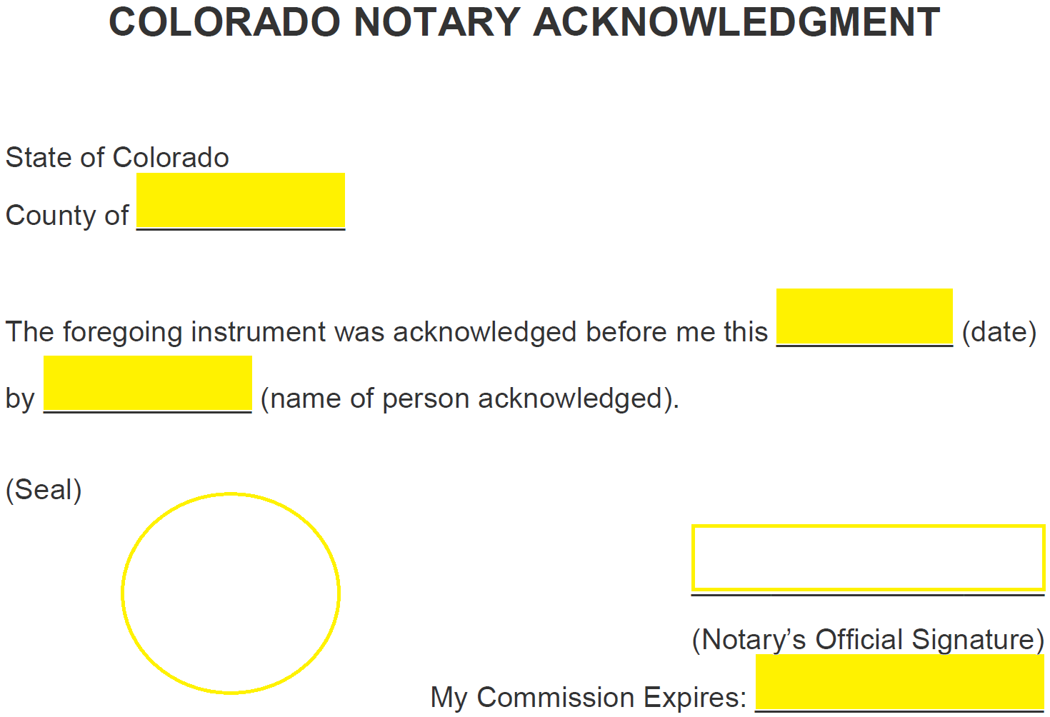 Printable Notary Acknowledgement Colorado Images And Photos Finder
