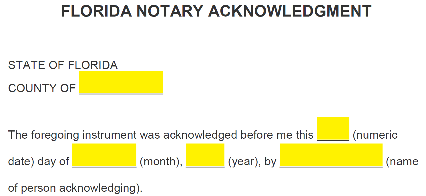 Free Florida Notary Acknowledgment Form Pdf Word Eforms