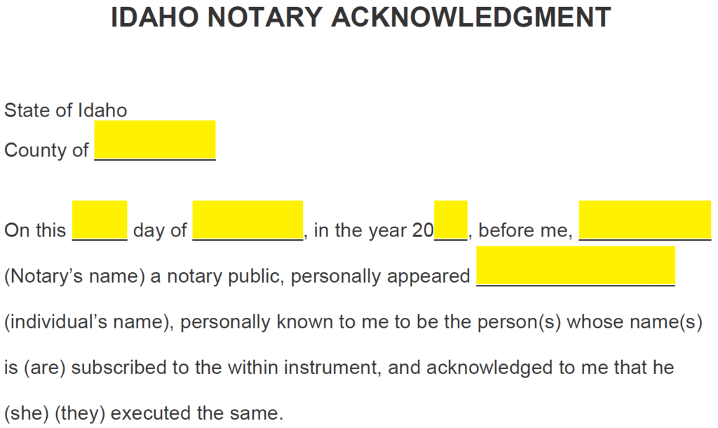 Free Idaho Notary Acknowledgment Form PDF Word eForms