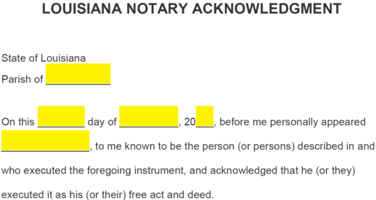 Free Louisiana Notary Acknowledgment Form Word Pdf Eforms