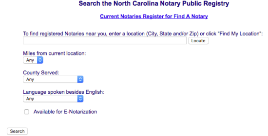 north carolina notary public search fields