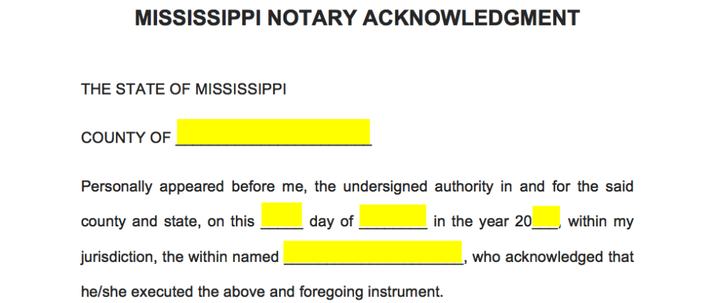 Free Mississippi Notary Acknowledgment Form - PDF | Word – EForms