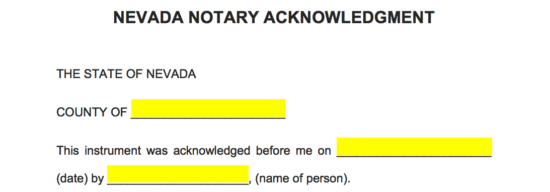 Free Nevada Notary Acknowledgment Form PDF Word eForms