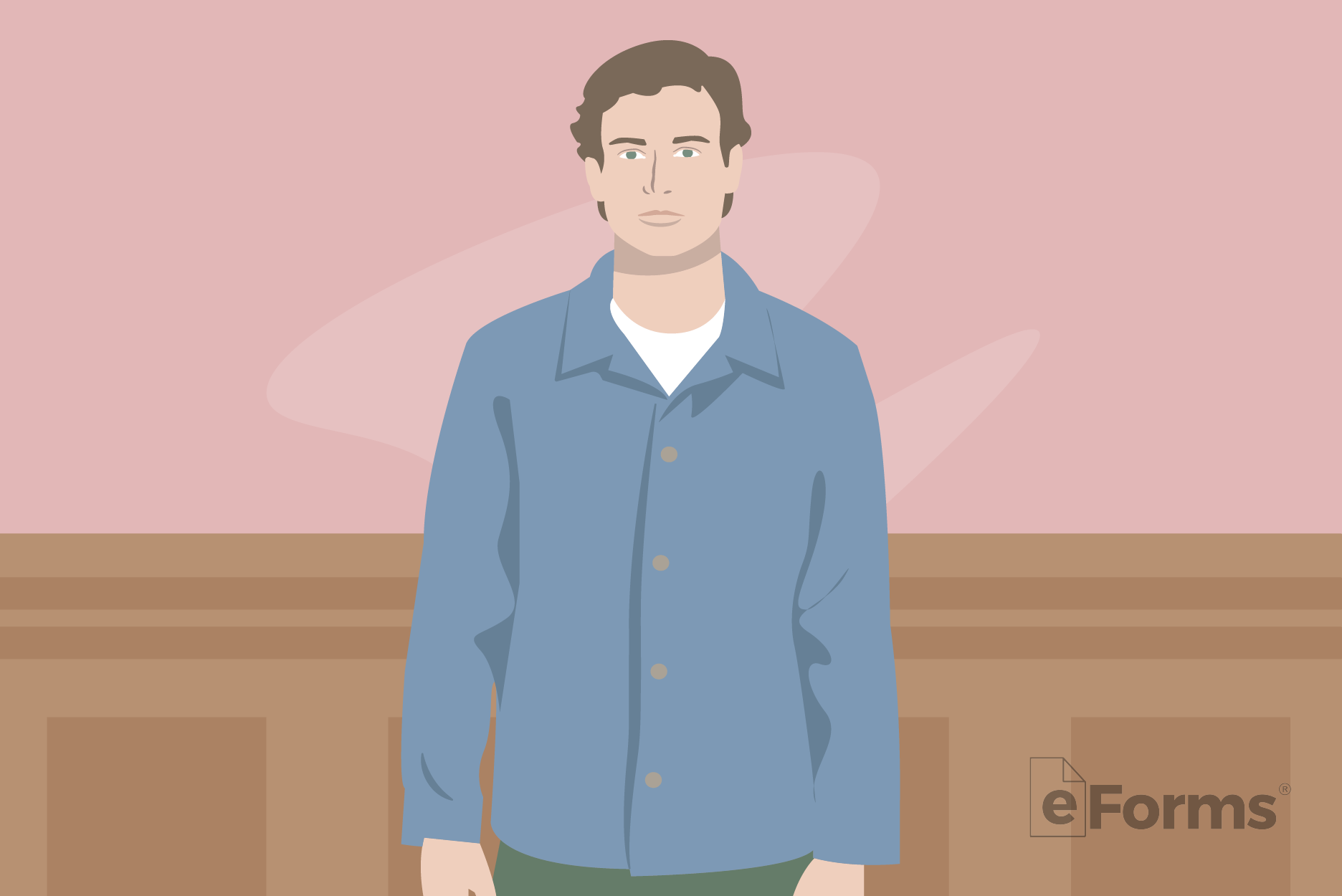 Young male standing in courtroom.