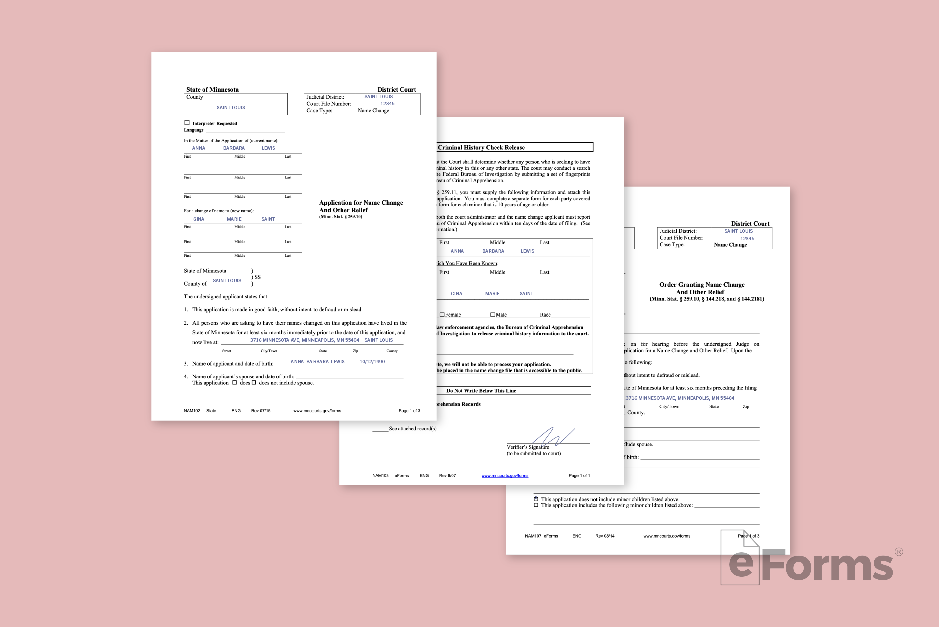 3 court forms that must be completed.