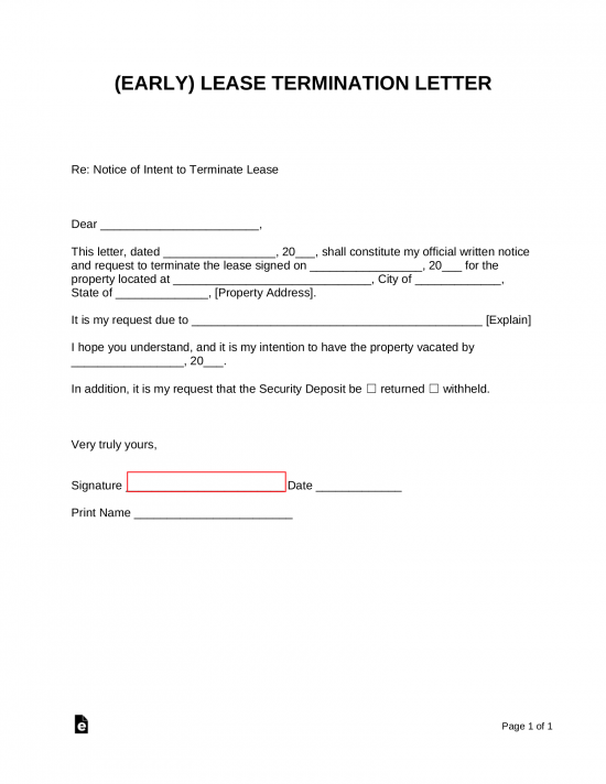 Free Early Lease Termination Letter Landlord Tenant Pdf Word Eforms 