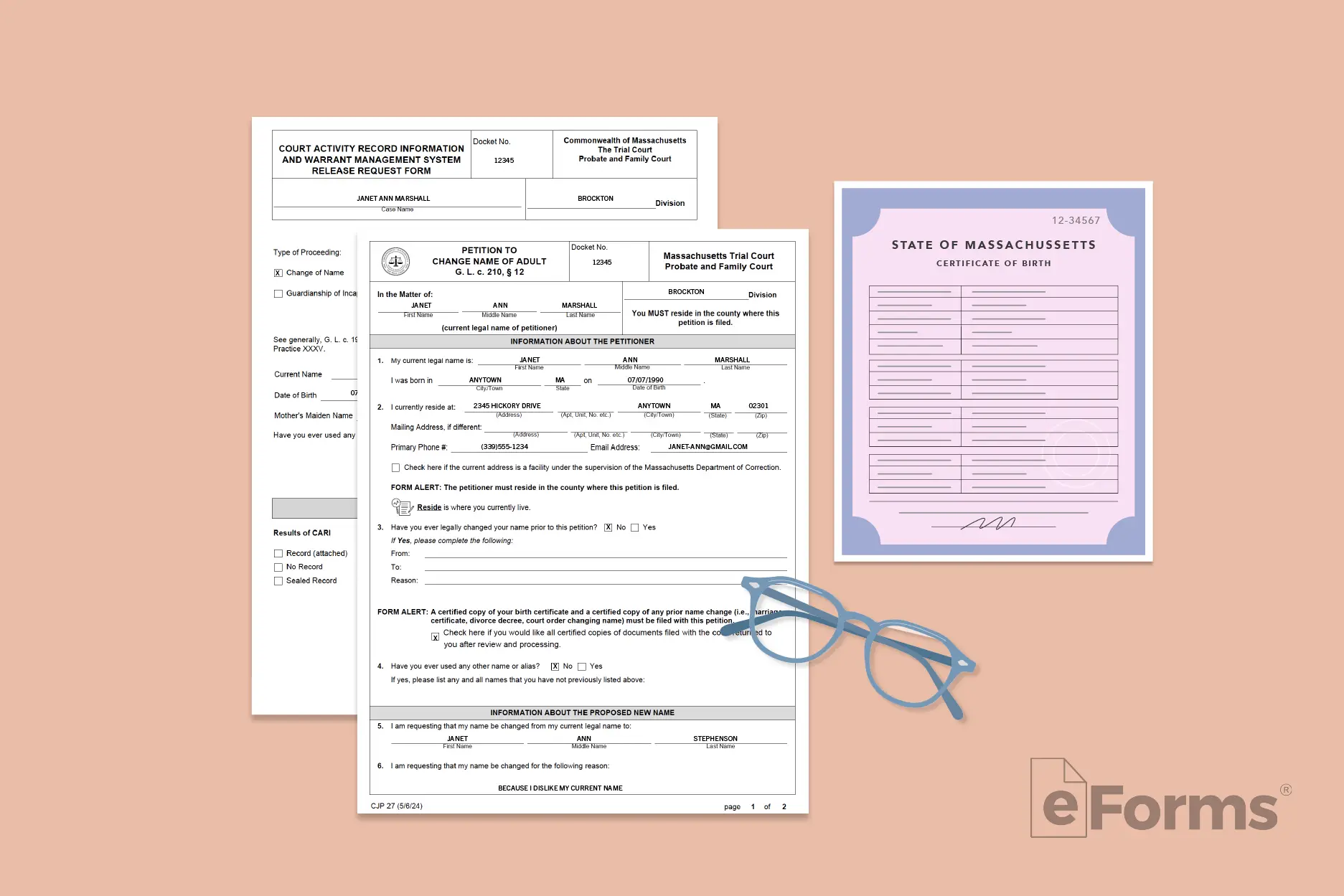 Flat lay of documents and driver's license.